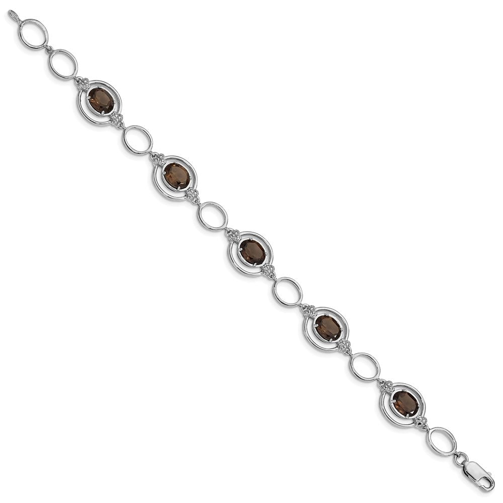 Sterling Silver Rhodium-Plated Smoky Quartz Open Link Bracelet