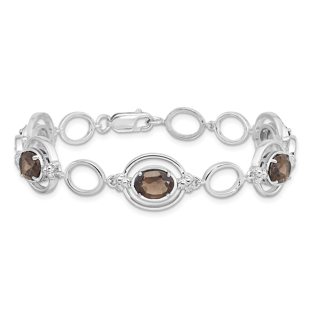 Sterling Silver Rhodium-Plated Smoky Quartz Open Link Bracelet
