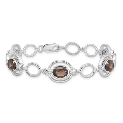 Sterling Silver Rhodium-Plated Smoky Quartz Open Link Bracelet