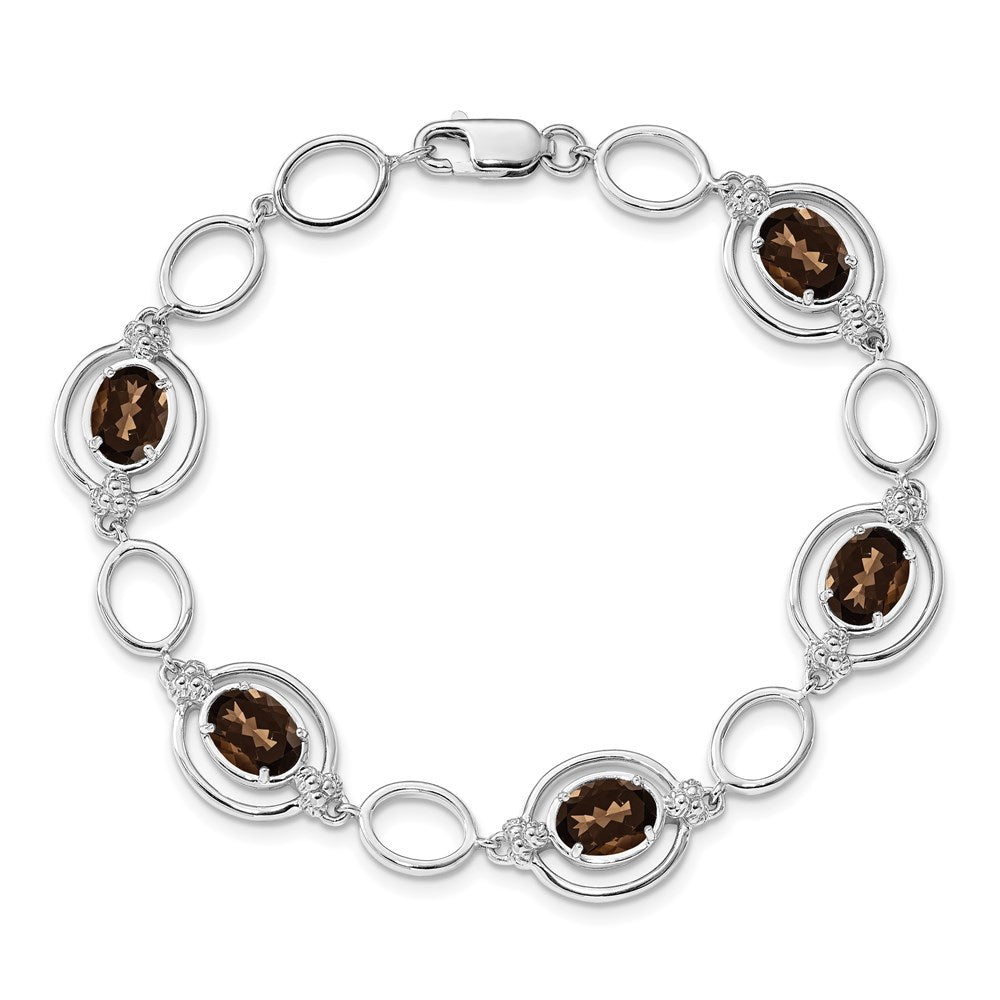 Sterling Silver Rhodium-Plated Smoky Quartz Open Link Bracelet