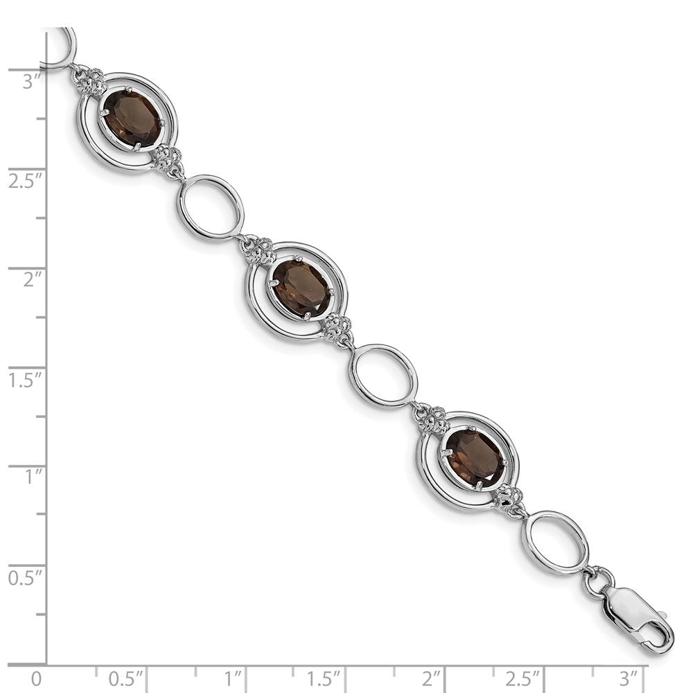 Sterling Silver Rhodium-Plated Smoky Quartz Open Link Bracelet