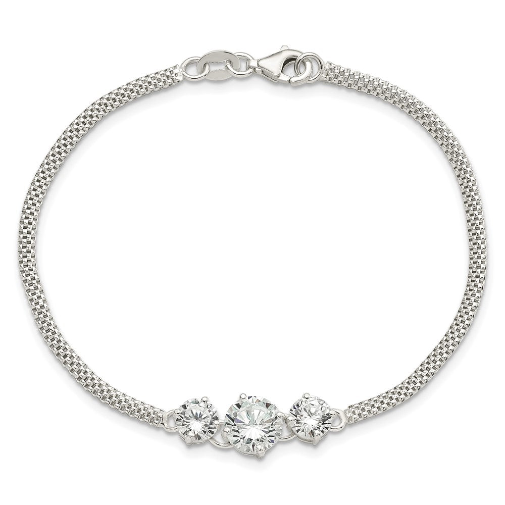 7.5 Inch Sterling Silver Cz 7.5In 3-Stone Bracelet
