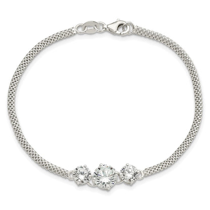 7.5 Inch Sterling Silver Cz 7.5In 3-Stone Bracelet