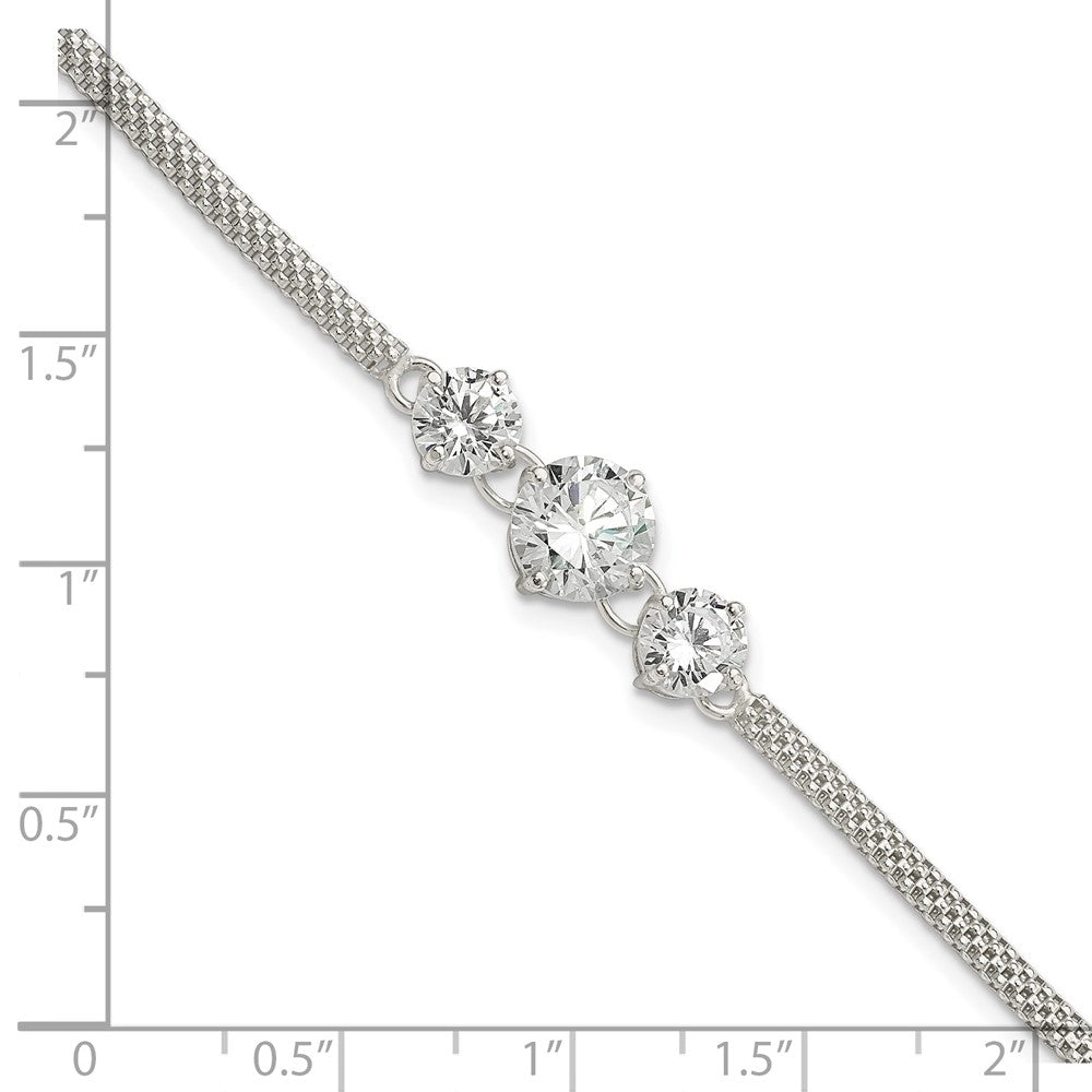 7.5 Inch Sterling Silver Cz 7.5In 3-Stone Bracelet