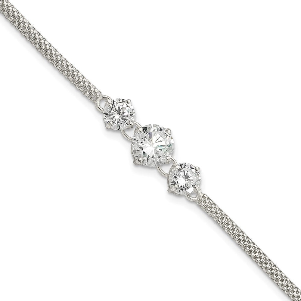 7.5 Inch Sterling Silver Cz 7.5In 3-Stone Bracelet
