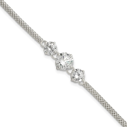 7.5 Inch Sterling Silver Cz 7.5In 3-Stone Bracelet