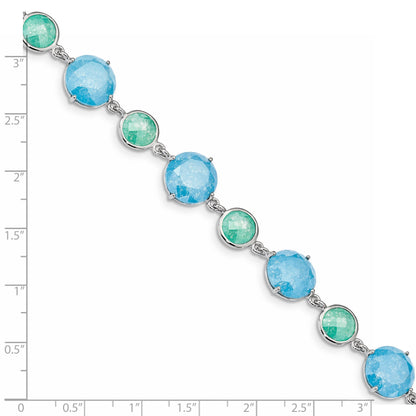 7.25 Inch Sterling Silver Rhod-Pltd Green/Blue Ice Cz In W/1In Ext Bracelet