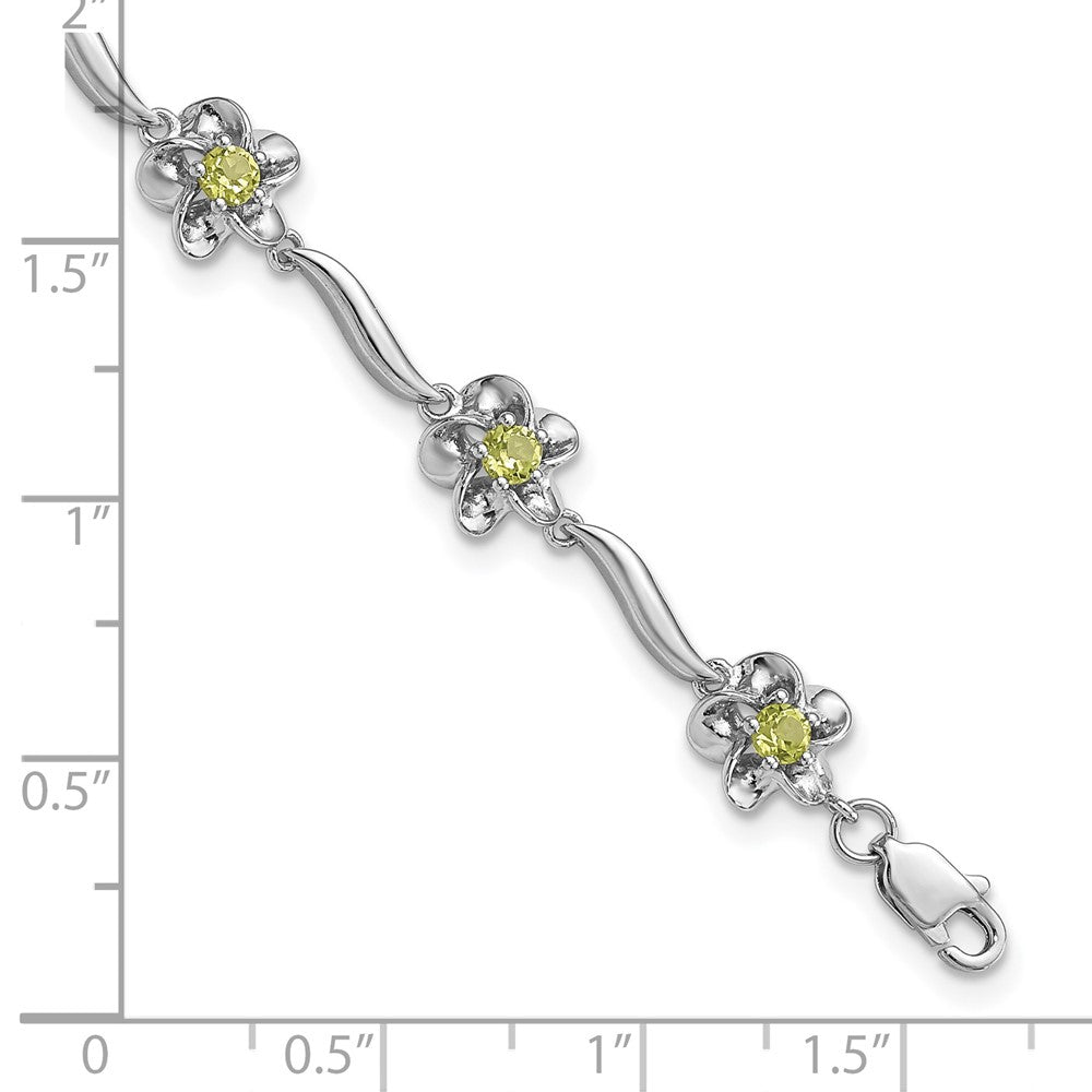 7.5 Inch Sterling Silver Rhodium-Plated Floral Peridot Bracelet