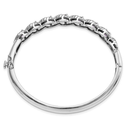Sterling Silver Rhodium-Plated Amethyst Hinged Bangle