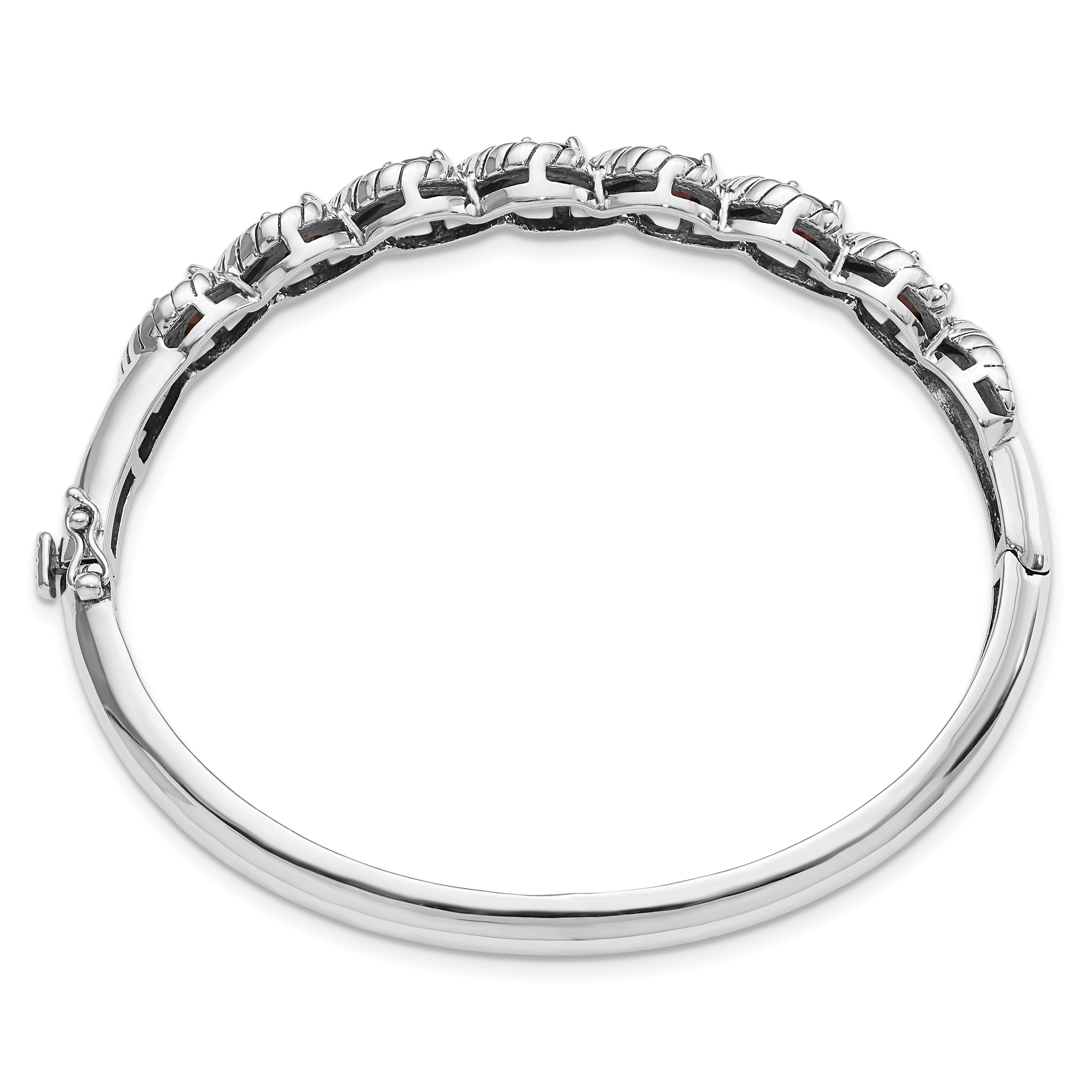 Sterling Silver Rhodium-Plated Garnet Hinged Bangle