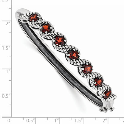 Sterling Silver Rhodium-Plated Garnet Hinged Bangle