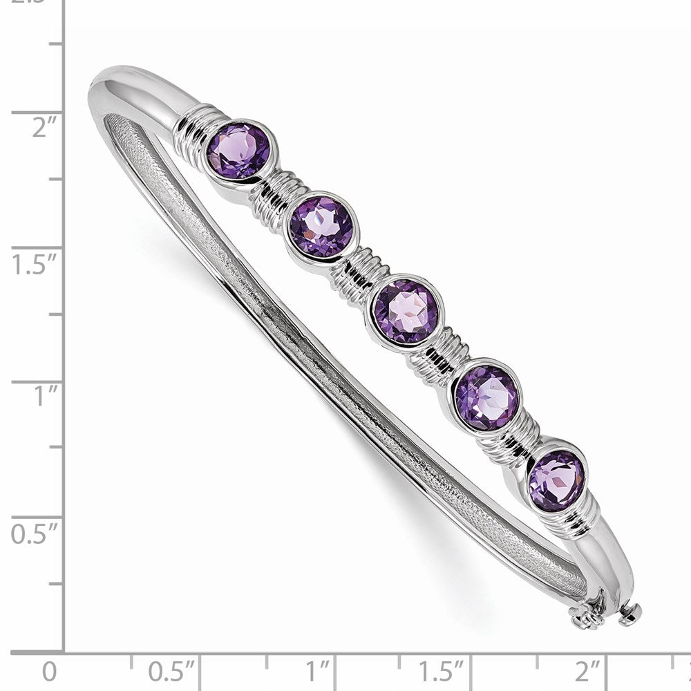 Sterling Silver Rhodium-Plated Amethyst Hinged Bangle