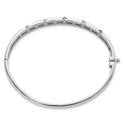 Sterling Silver Rhodium-Plated Light Swiss/London Blue Topaz Hinged Bangle