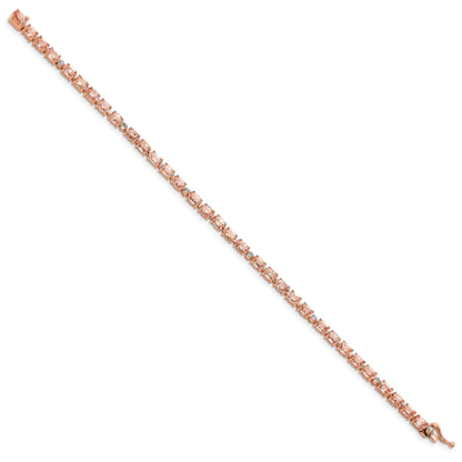 7 Inch Sterling Silver Rhod & Rose Gold-Plate Morg./Crtd. Wht. Sapphire Bracelet
