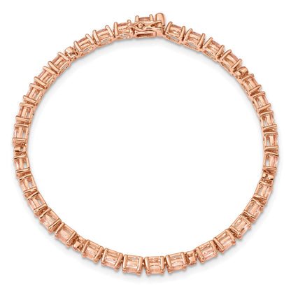7 Inch Sterling Silver Rhod & Rose Gold-Plate Morg./Crtd. Wht. Sapphire Bracelet