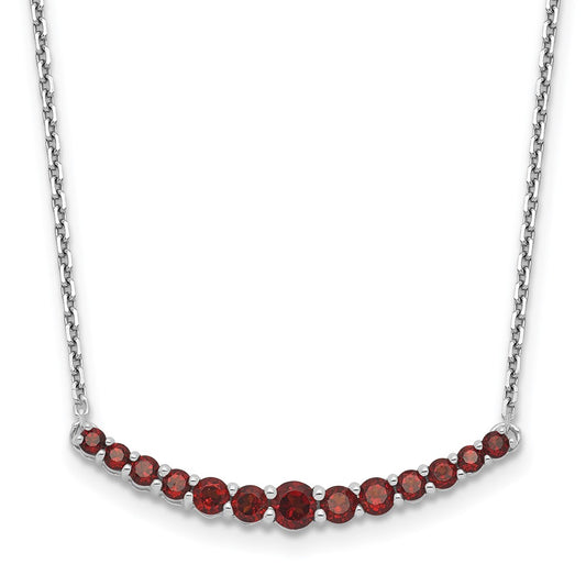 Sterling Silver Rhodium-Plated Garnet Pendant W/Necklace