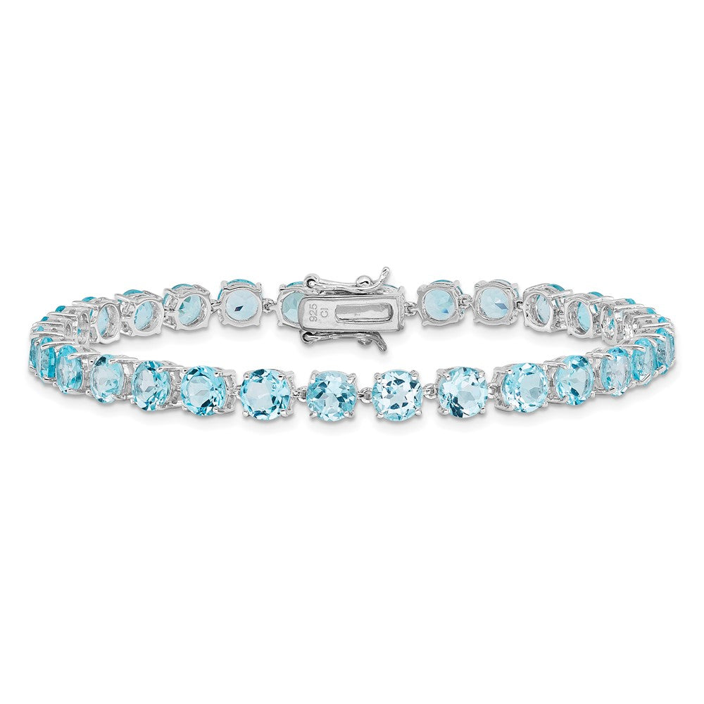 7 Inch Sterling Silver Rhodium-Plated Polished 5mm Blue Topaz Bracelet