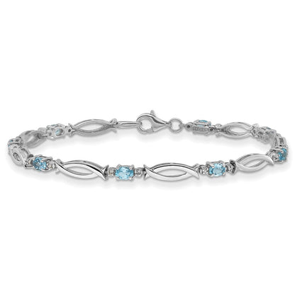 Sterling Silver Rhodium-Plated Light Swiss Blue Topaz and Diamond Bracelet