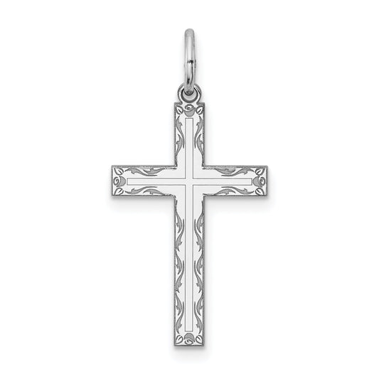 Sterling Silver Rhodium-Plated Laser Designed Cross Pendant