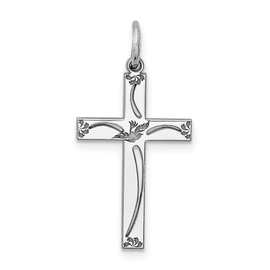 Sterling Silver Rhodium-Plated Laser Designed Cross Pendant