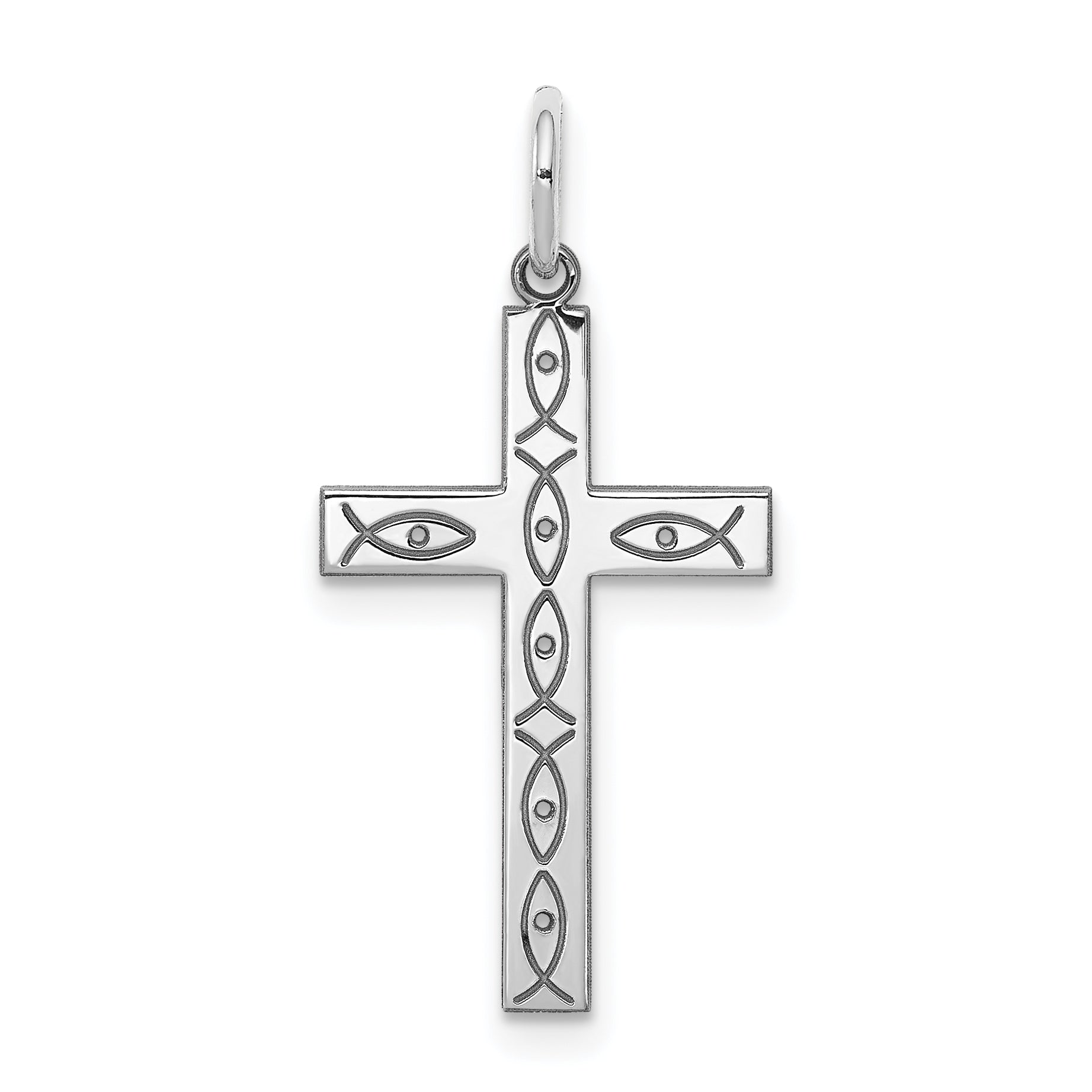 Sterling Silver Rhodium-Plated Laser Designed Cross Pendant