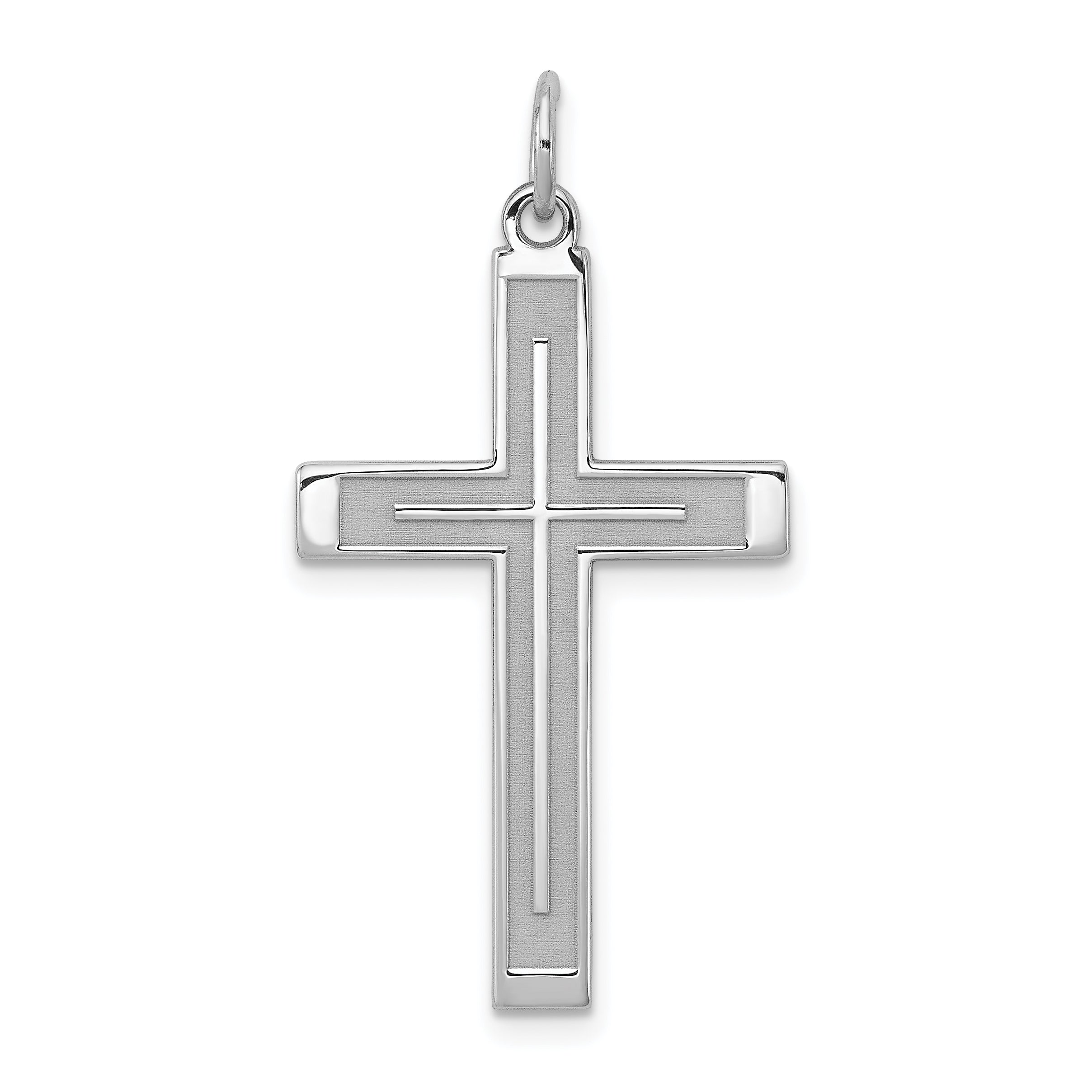 Sterling Silver Rhodium-Plated Laser Designed Cross Pendant