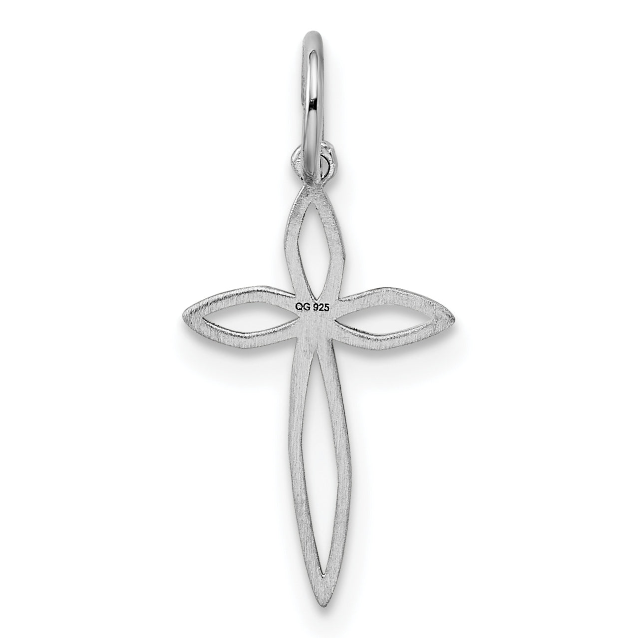 Sterling Silver Rhodium-Plated Laser Designed Cross Charm
