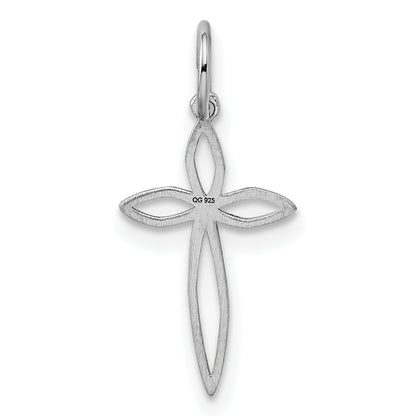 Sterling Silver Rhodium-Plated Laser Designed Cross Charm