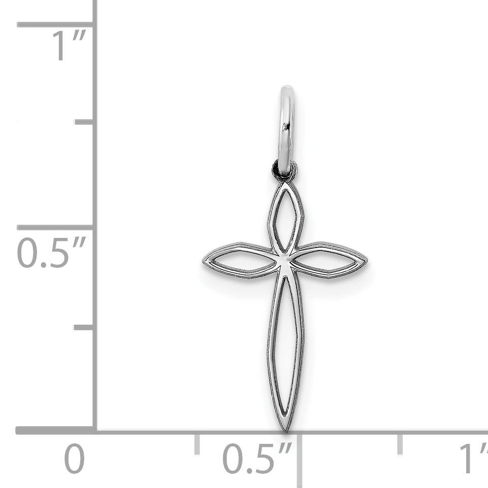 Sterling Silver Rhodium-Plated Laser Designed Cross Charm
