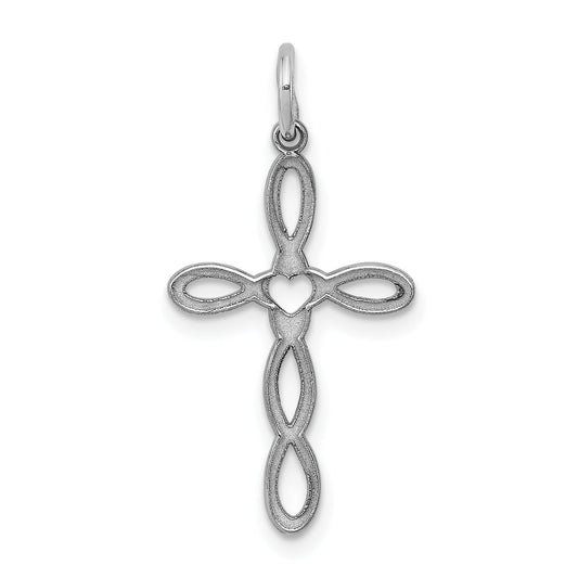 Sterling Silver Rhodium-Plated Laser Designed Cross Pendant