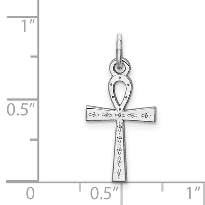 Sterling Silver Rhodium-Plated Laser Designed Cross Charm