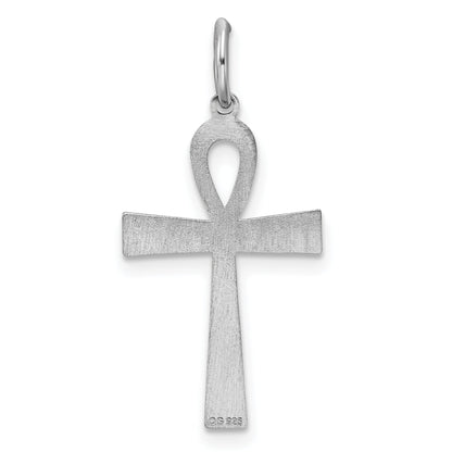 Sterling Silver Rhodium-Plated Laser Designed Cross Pendant
