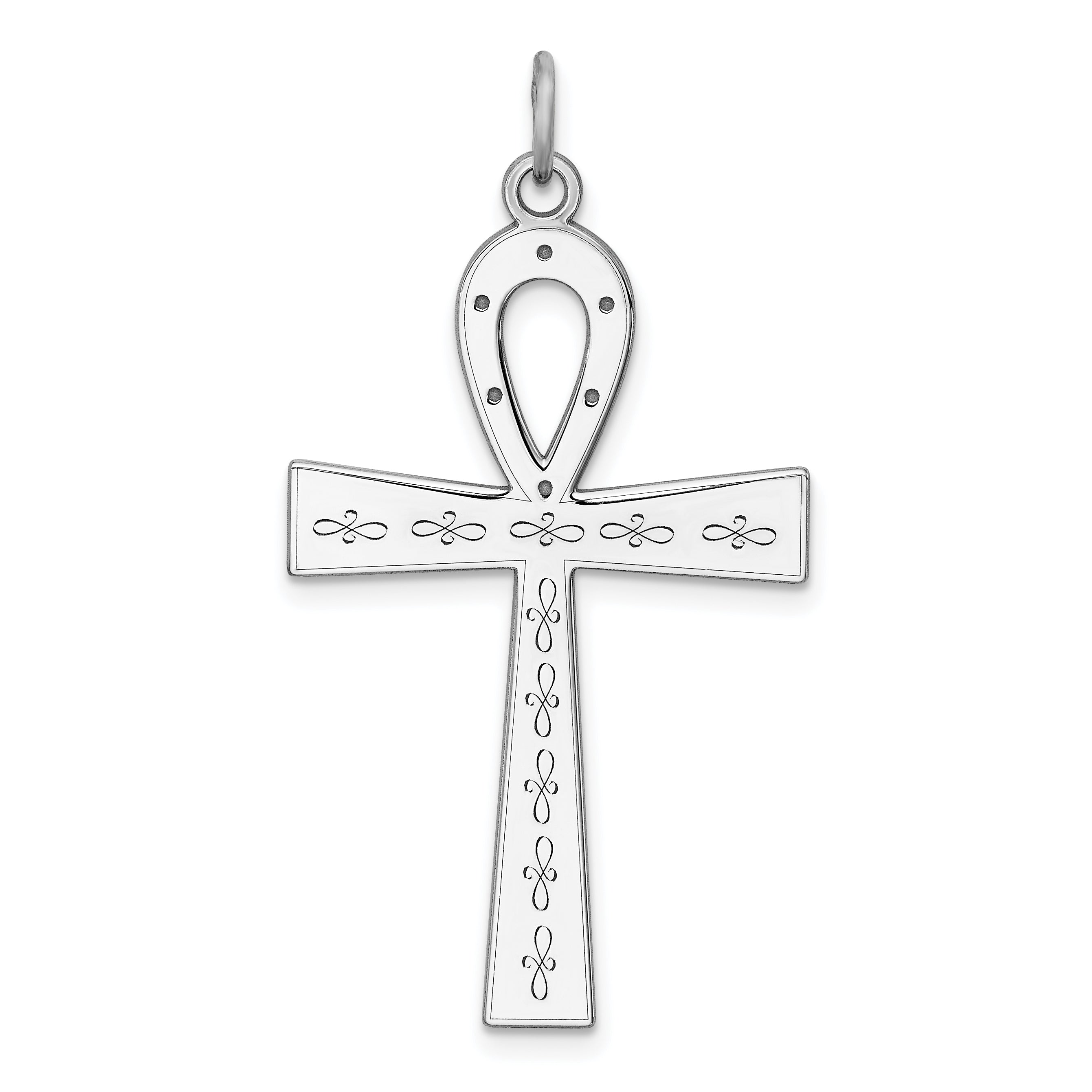 Sterling Silver Rhodium-Plated Laser Designed Cross Pendant