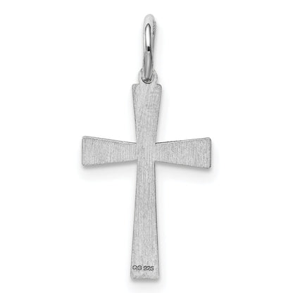 Sterling Silver Rhodium-Plated Laser Designed Cross Charm