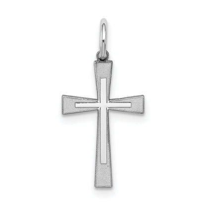 Sterling Silver Rhodium-Plated Laser Designed Cross Charm