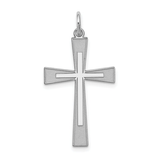 Sterling Silver Rhodium-Plated Laser Designed Cross Pendant