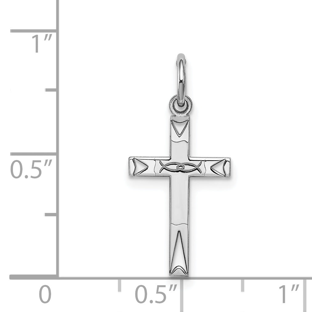 Sterling Silver Rhodium-Plated Laser Designed Cross Charm
