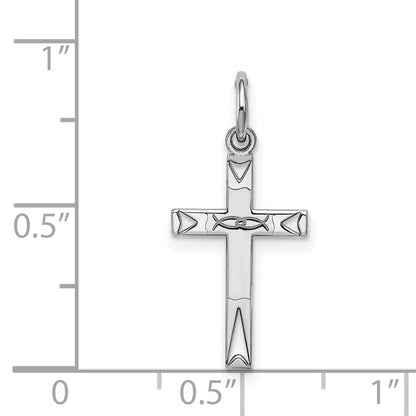 Sterling Silver Rhodium-Plated Laser Designed Cross Charm