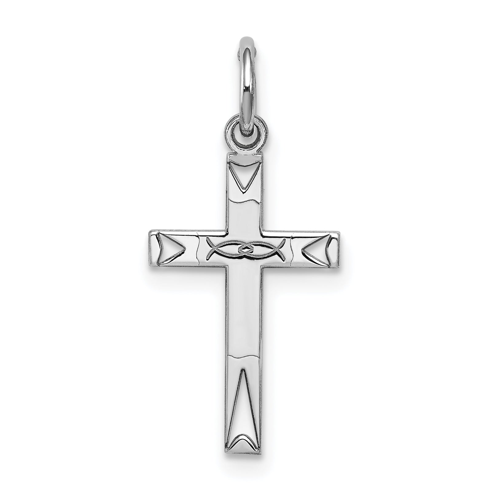 Sterling Silver Rhodium-Plated Laser Designed Cross Charm