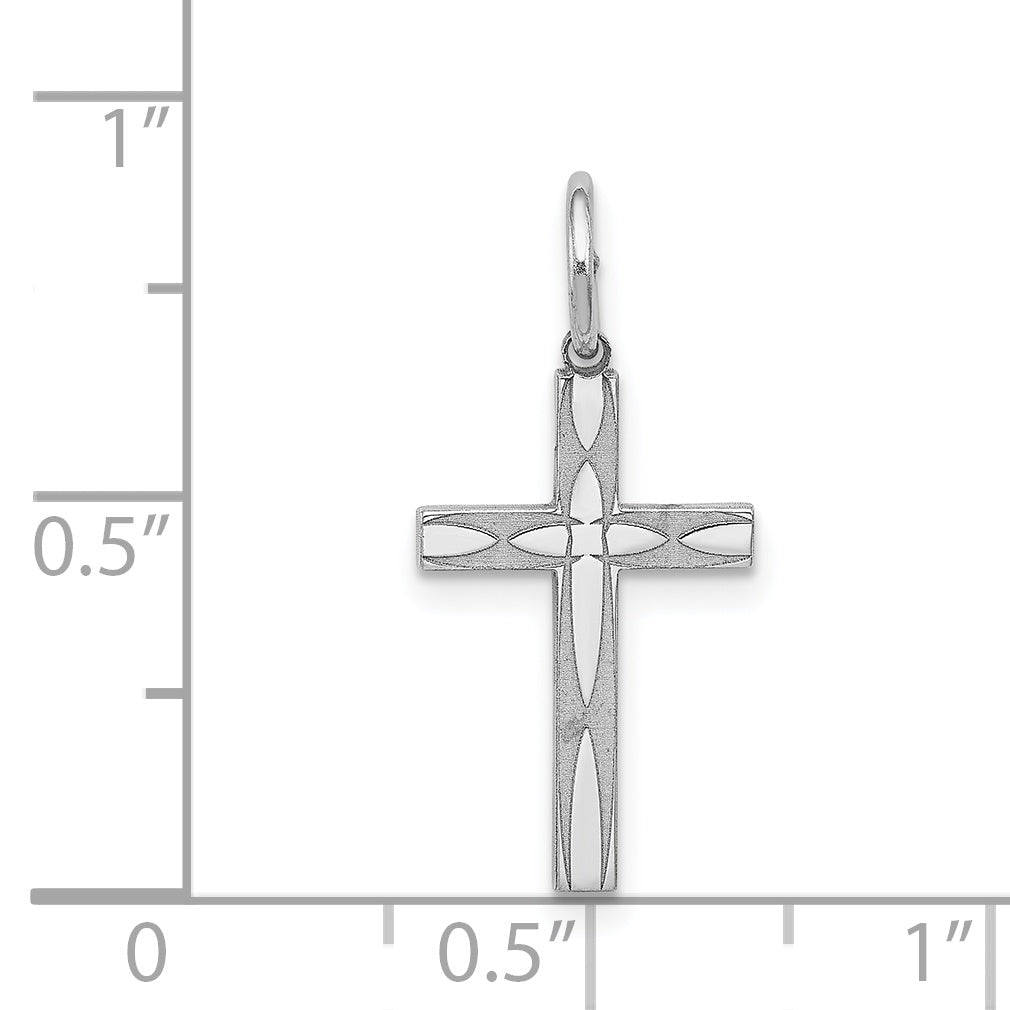Sterling Silver Rhodium-Plated Laser Designed Cross Charm