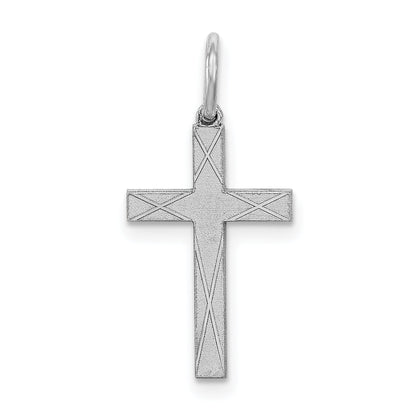 Sterling Silver Rhodium-Plated Laser Designed Cross Charm