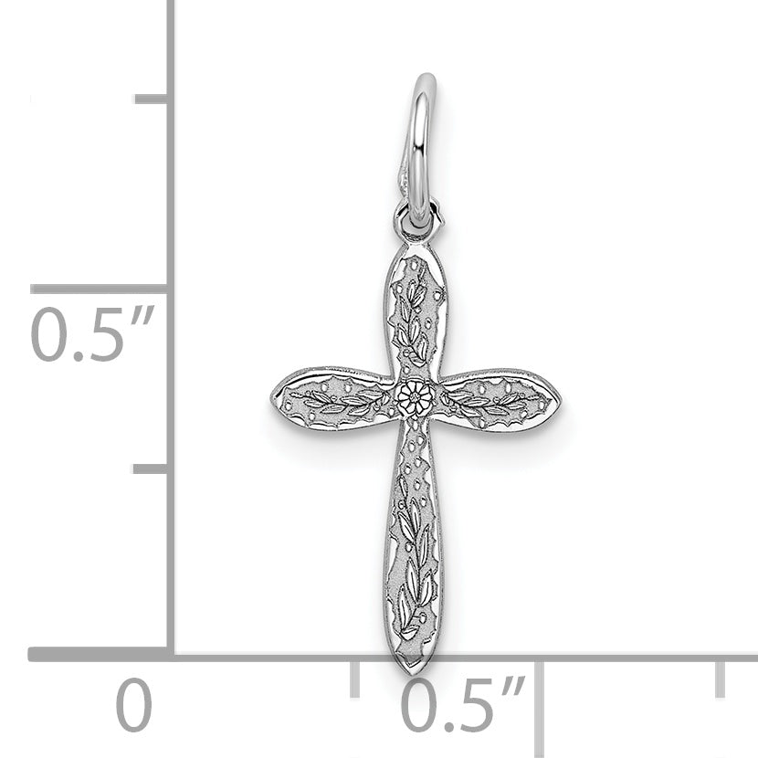 Sterling Silver Rhodium-Plated Laser Designed Cross Charm