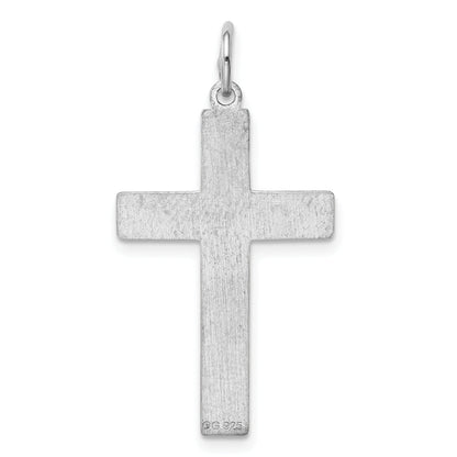 Sterling Silver Rhodium-Plated Laser Designed Cross Pendant