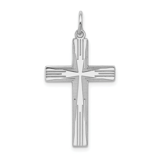 Sterling Silver Rhodium-Plated Laser Designed Cross Pendant