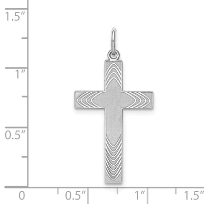 Sterling Silver Rhodium-Plated Laser Designed Cross Pendant