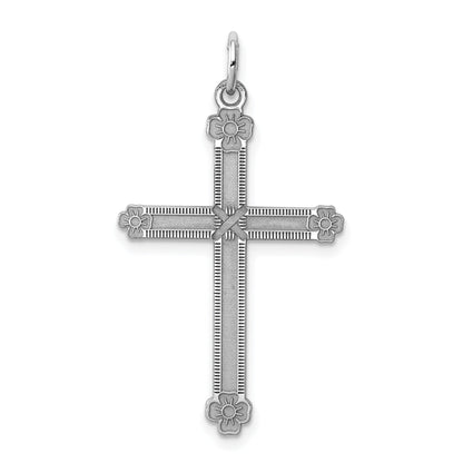 Sterling Silver Rh-Plt Laser Designed Crosterling Charm