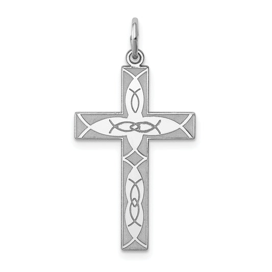 Sterling Silver Rhodium-Plated Laser Designed Cross Pendant