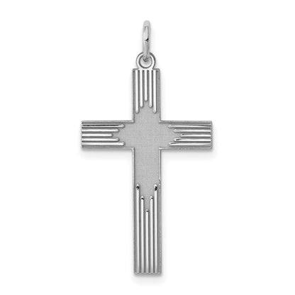 Sterling Silver Rhodium-Plated Laser Designed Cross Pendant