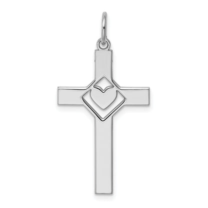 Sterling Silver Rhodium-Plated Laser Designed Cross Pendant