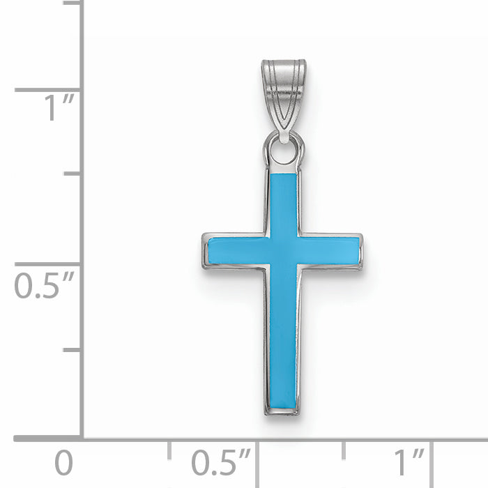 Sterling Silver Rhodium-Plated Blue Enameled Cross Charm